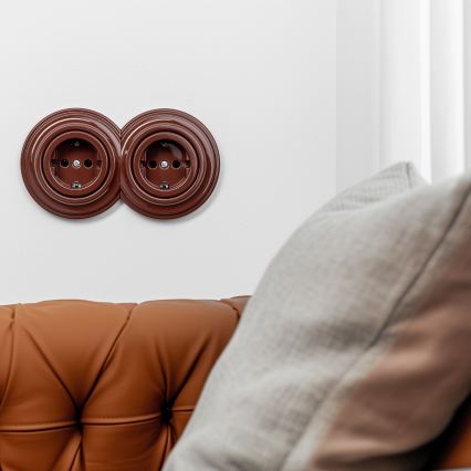 Reblig - Prise murale rétro SCHUKO 230 V/16 A sans cadre, marron