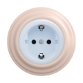 Reblig - Prise murale rétro SCHUKO 230V/16A avec cadre, bleu / vieux rose