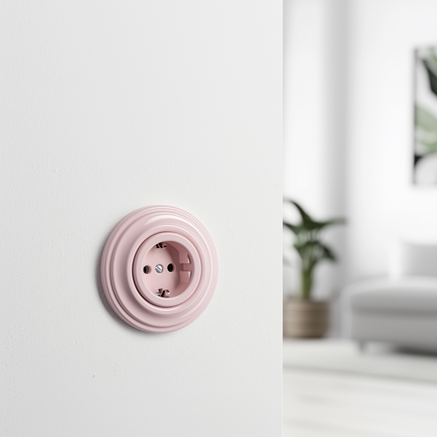 Reblig - Prise murale rétro SCHUKO 230V/16A avec cadre, vieux rose