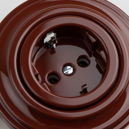 Reblig - Prise murale rétro Schuko 230V/16A avec enjoliveur, marron