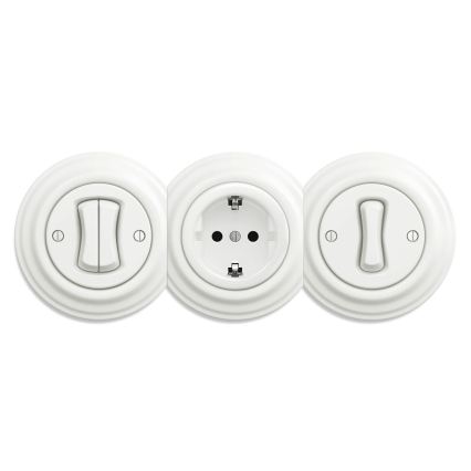 Reblig - Prise murale rétro SCHUKO 230V/16A sans cadre en céramique blanche