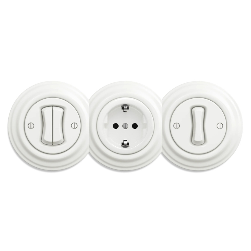 Reblig - Prise murale rétro SCHUKO 230V/16A sans cadre en céramique blanche