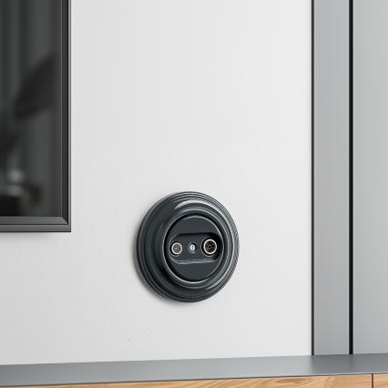 Reblig - Prise murale rétro TV+R (passante) avec cadre anthracite
