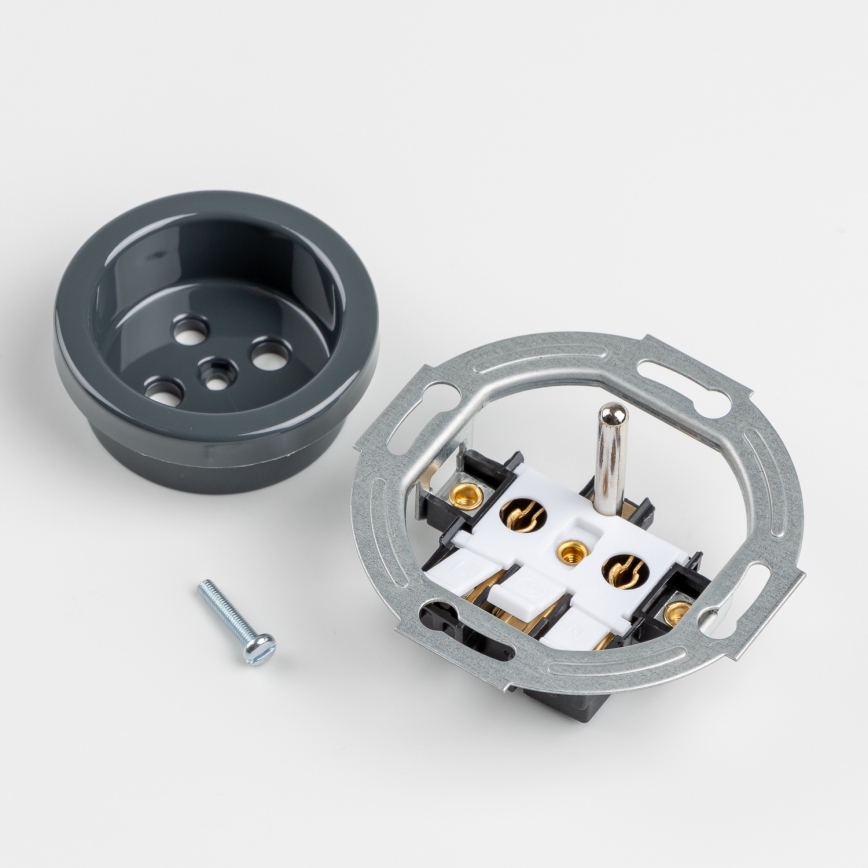 Reblig - Prise murale triple au style rétro avec cadre, 230V, finition anthracite