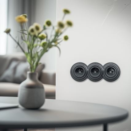 Reblig - Prise murale triple au style rétro avec cadre, 230V, finition anthracite