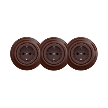 Reblig - Prise murale triple au style rétro avec cadre SCHUKO 230V marron
