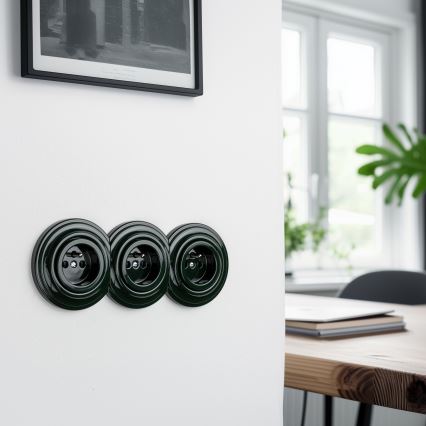 Reblig - Prise murale triple au style rétro pour usage domestique, avec cadre, 230 V, verte