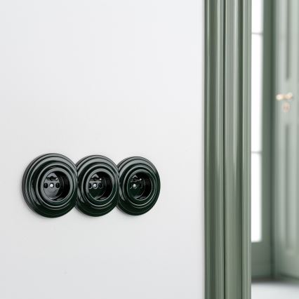 Reblig - Prise murale triple au style rétro pour usage domestique, avec cadre, 230 V, verte