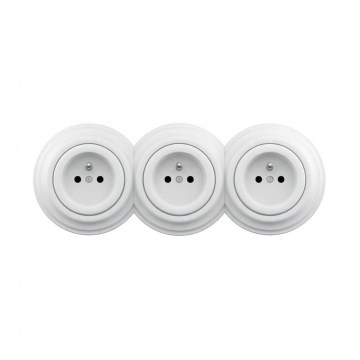 Reblig - Prise murale triple rétro avec cadre 230 V, blanc neige