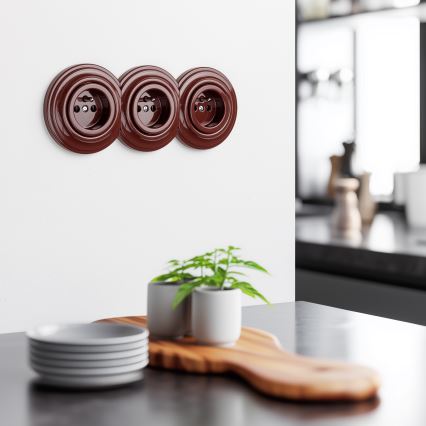 Reblig - Prise murale triple rétro avec cadre 230V marron
