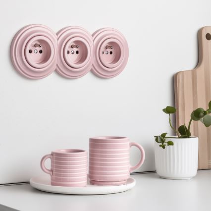 Reblig - Prise murale triple rétro avec cadre 230V vieux rose