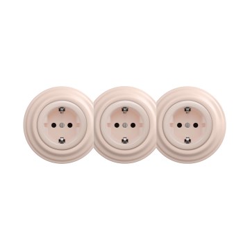 Reblig - Prise murale triple rétro avec cadre SCHUKO 230 V, coloris rose poudré