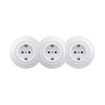 Reblig - Prise murale triple rétro SCHUKO 230 V avec cadre, blanc neige