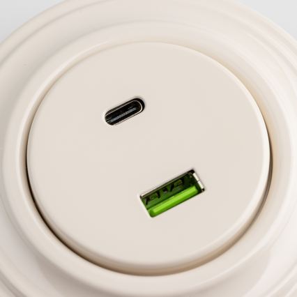 Reblig - Prise murale USB rétro A+C avec cadre beige