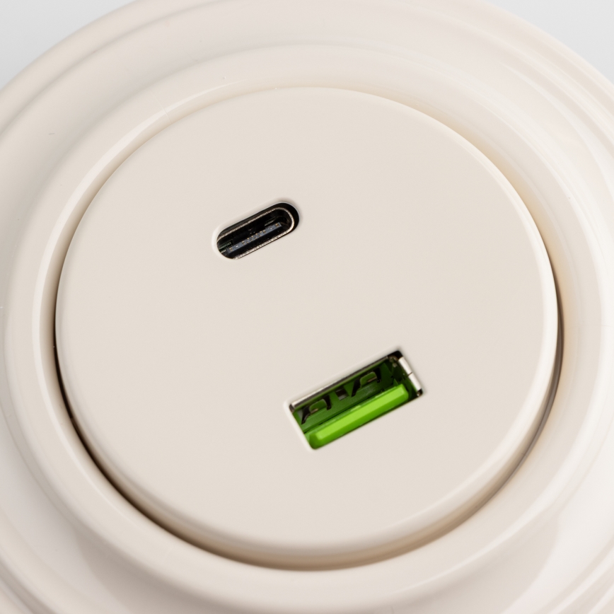 Reblig - Prise murale USB rétro A+C avec cadre beige