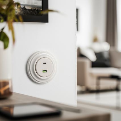 Reblig - Prise murale USB rétro A+C avec cadre beige