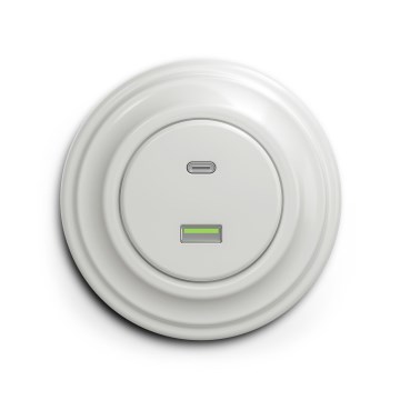 Reblig - Prise murale USB rétro A+C avec cadre en céramique, blanche
