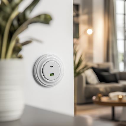 Reblig - Prise murale USB rétro A+C avec cadre en céramique, blanche