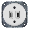 Reblig - Prise murale USB rétro en porcelaine, sans cadre, 2x USB-A, blanche