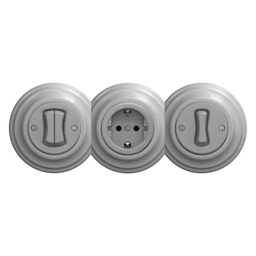 Reblig - Prise rétro domestique sans cadre SCHUKO 230V/16A gris