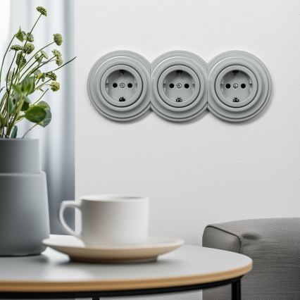 Reblig - Prise rétro domestique sans cadre SCHUKO 230V/16A gris