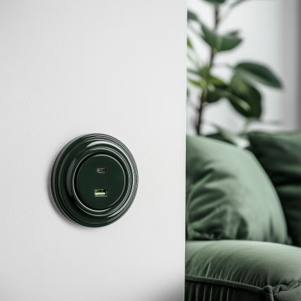 Reblig - Prise rétro USB-A + USB-C avec cadre vert