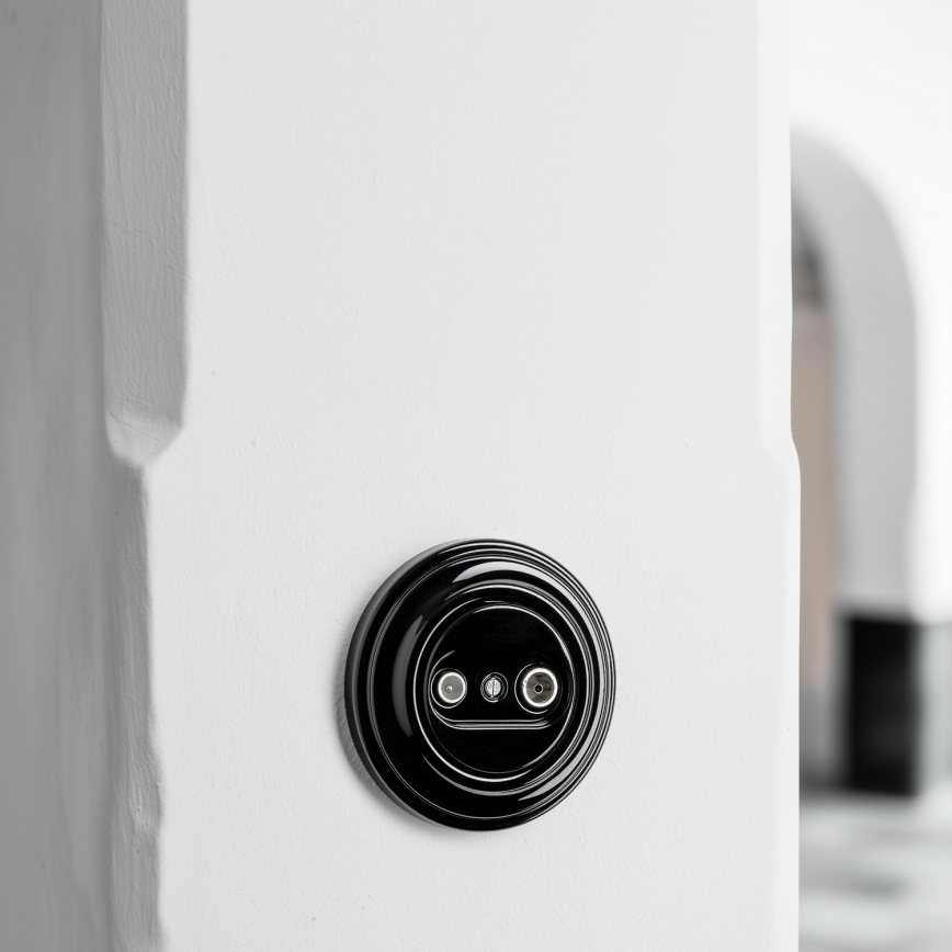 Reblig - Prise terminale TV+R rétro avec cadre, noire