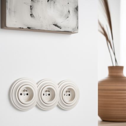 Reblig - Prise triple murale rétro avec cadre 230 V beige