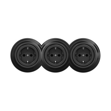 Reblig - Prise triple rétro domestique avec cadre SCHUKO 230 V, noire