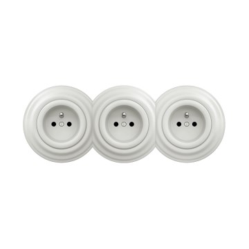 Reblig - Prise triple rétro pour la maison avec cadre, 230 V, en céramique blanche