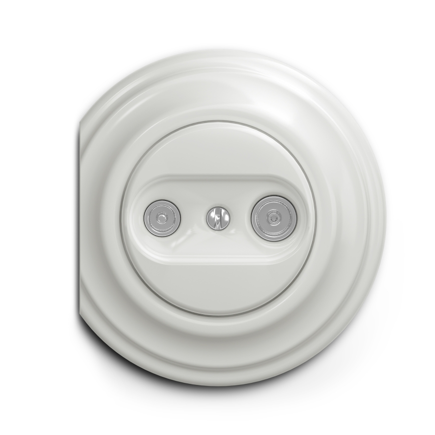Reblig - Prise TV+R rétro passante sans cadre, en céramique blanche