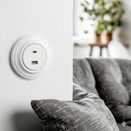 Reblig - Prise USB rétro A+C avec cadre blanc neige