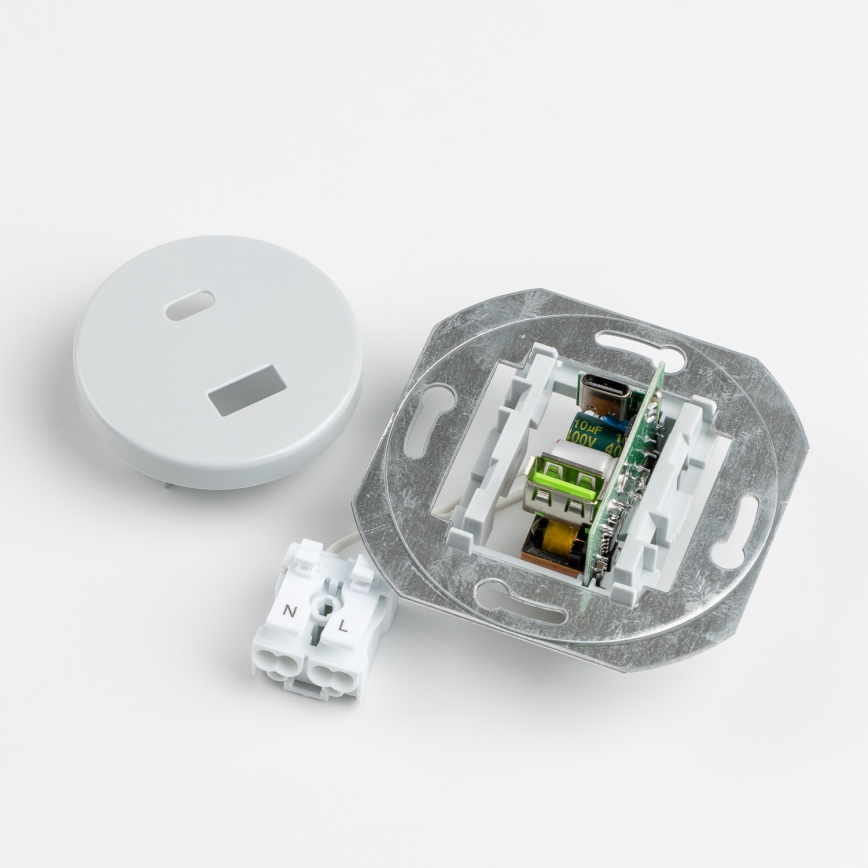 Reblig - Prise USB rétro A+C avec cadre gris