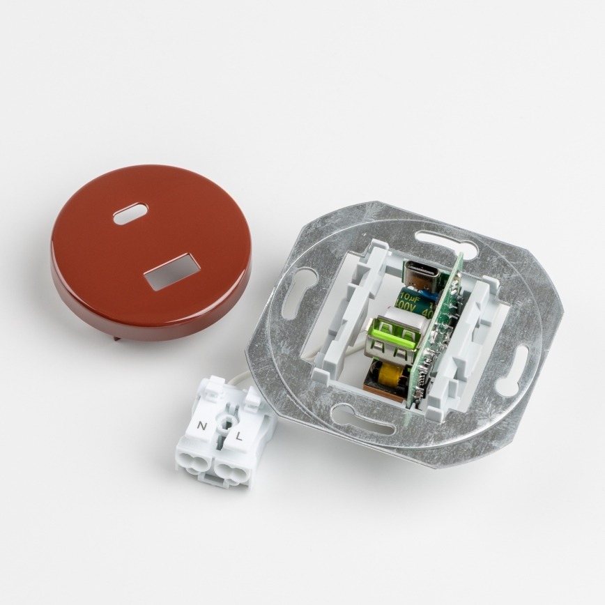 Reblig - Prise USB rétro A+C avec cadre marron