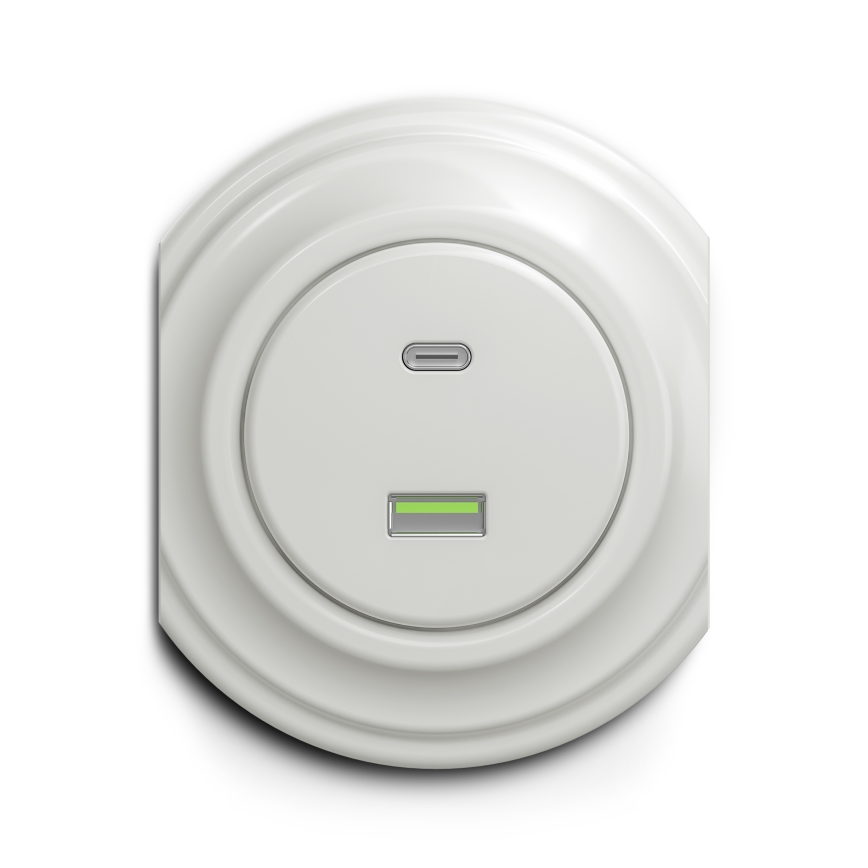 Reblig - Prise USB rétro A+C sans cadre en céramique blanche