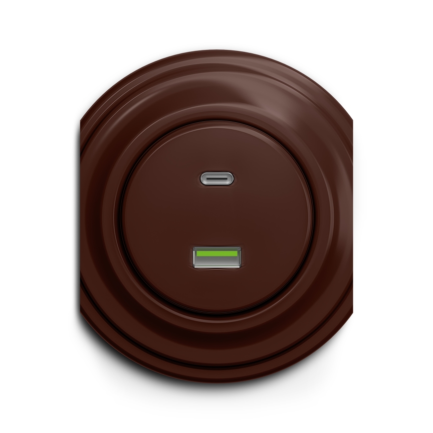 Reblig - Prise USB rétro A+C sans cadre, marron