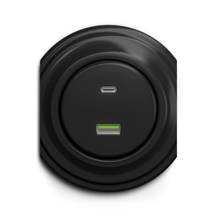 Reblig - Prise USB rétro A+C sans cadre, noire
