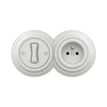 Reblig - Retro interrupteur unipolaire n° 1 et prise 230 V avec plaque en céramique blanche