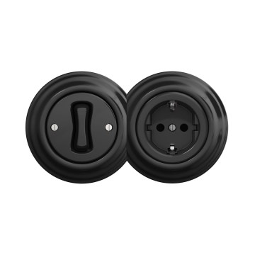 Reblig - Rétro interrupteur unipolaire n° 1 et prise SCHUKO 230 V avec cadre noir