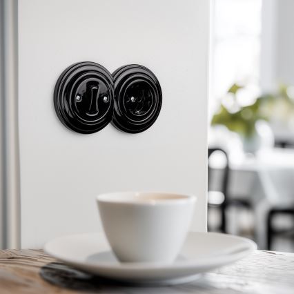 Reblig - Rétro interrupteur unipolaire n° 1 et prise SCHUKO 230 V avec cadre noir