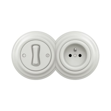 Reblig -Retro interrupteur unipolaire n°1 et prise 230 V avec cadre en céramique blanche