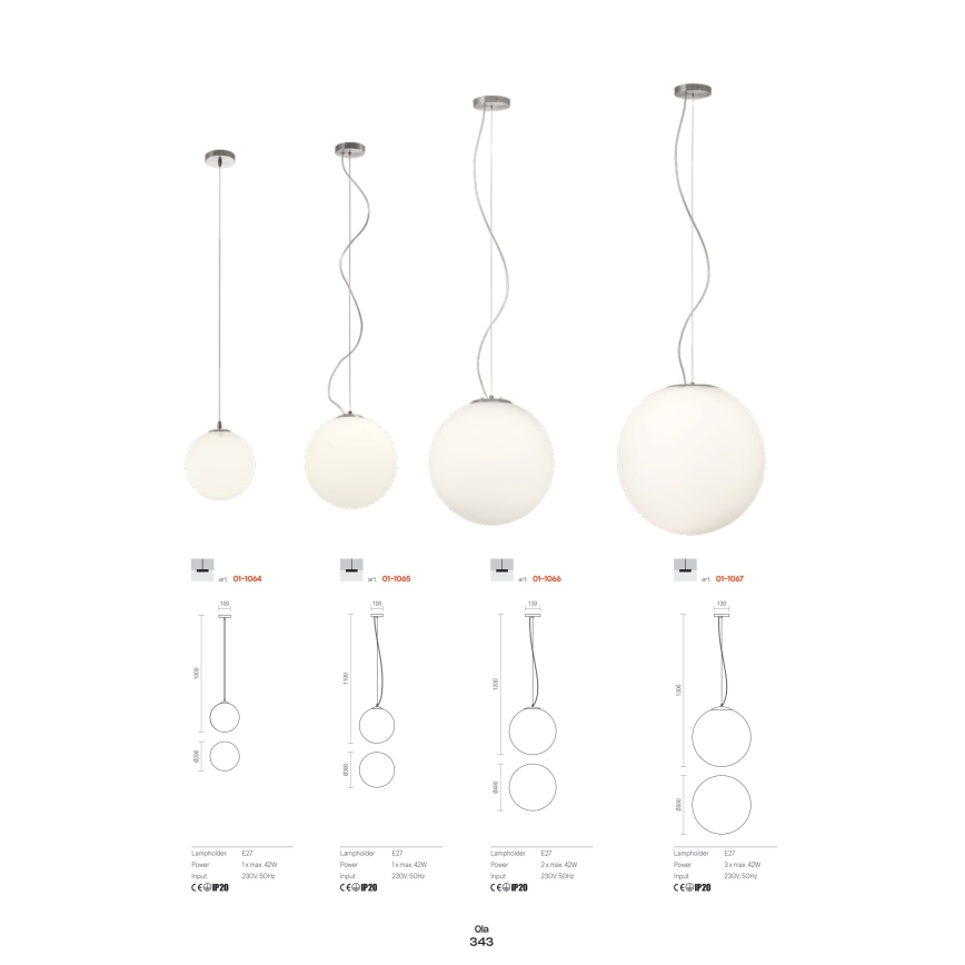 Redo 01-1064 - Suspension filaire OLA 1xE27/42W/230V d. 20 cm