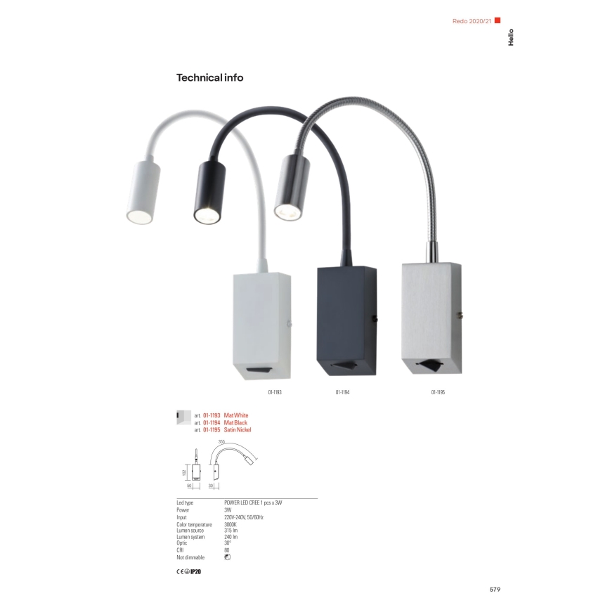 Redo 01-1195 - Petite lampe flexible HELLO LED/3W/230V chrome mat