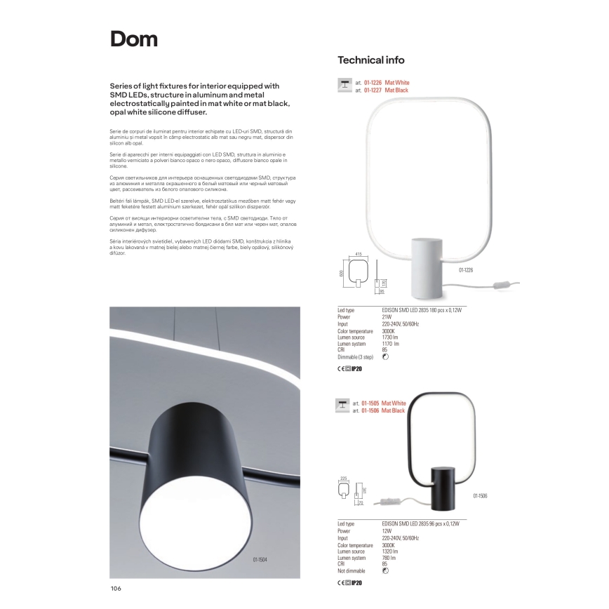 Redo 01-1227 - Lampe de bureau LED dimmable DOM LED/21W/230V noire