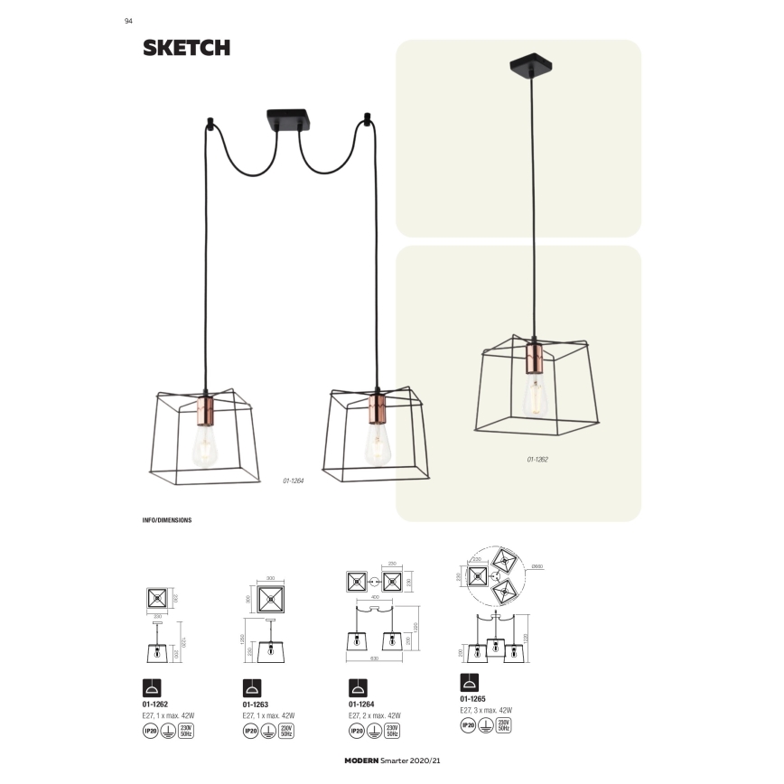 Redo 01-1265 - Suspension filaire SKETCH 3xE27/42W/230V araignée