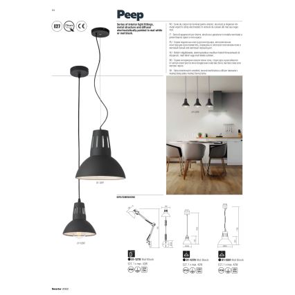 Redo 01-1279 - Suspension sur câble PEEP 1xE27/42W/230V Ø 16,5 cm noire