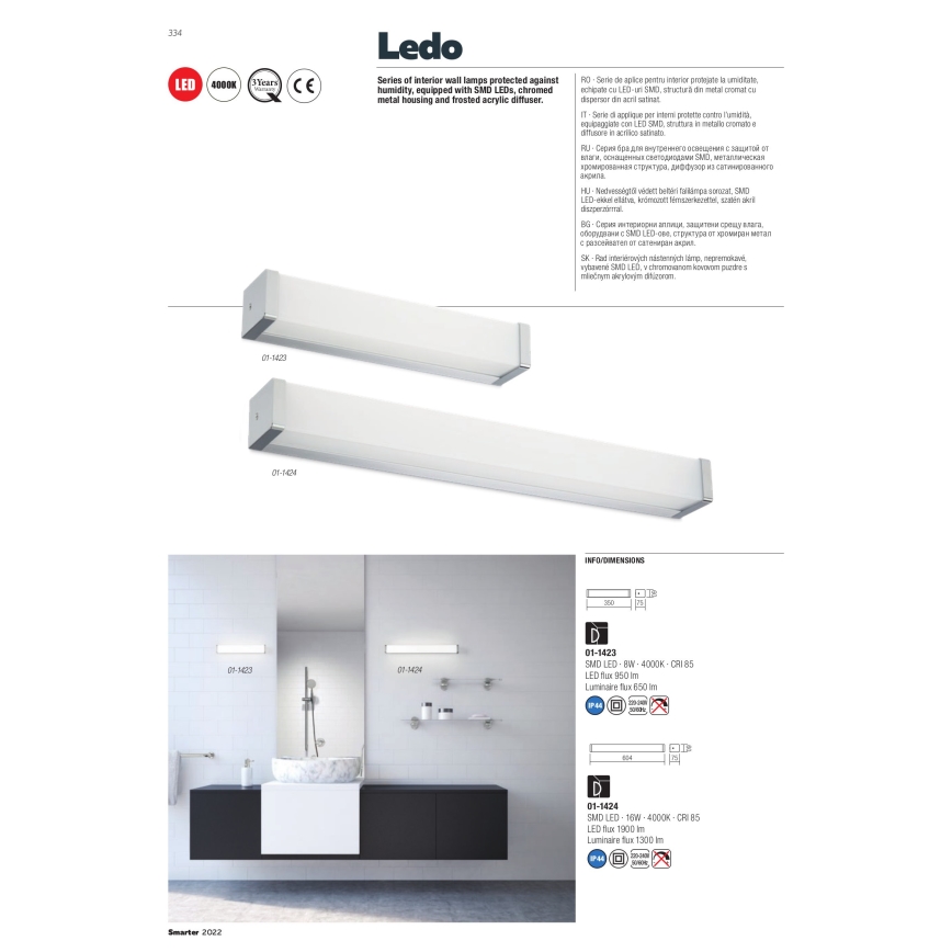 Redo 01-1424 - Applique murale pour salle de bains LEDO LED/16W/230V IP44