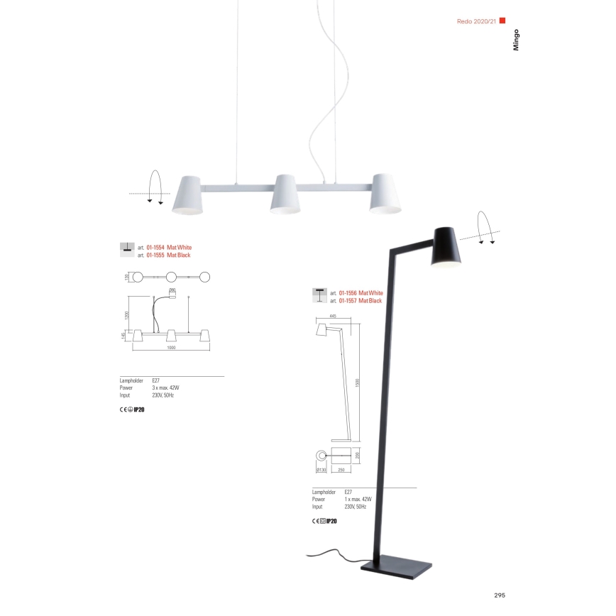 Redo 01-1556 - Lampadaire MINGO 1xE27/42W/230V blanc