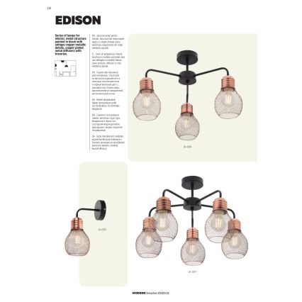 Redo 01-1577 - Lustre sur tige EDISON 5xE27/42W/230V Ø 53 cm noir/cuivré