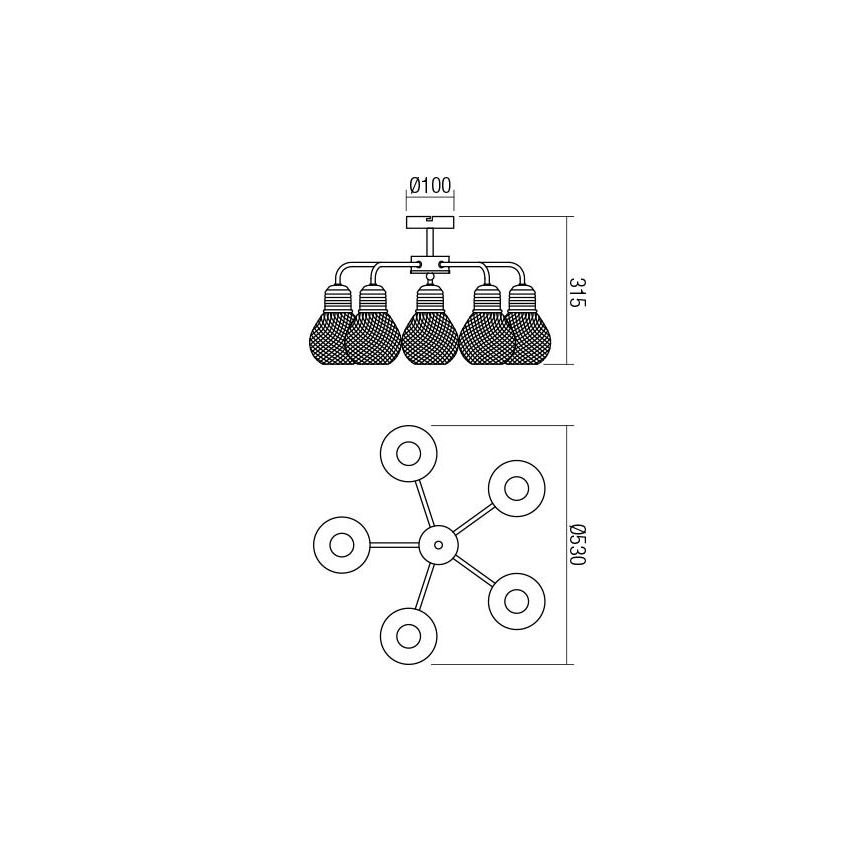 Redo 01-1577 - Lustre sur tige EDISON 5xE27/42W/230V Ø 53 cm noir/cuivré